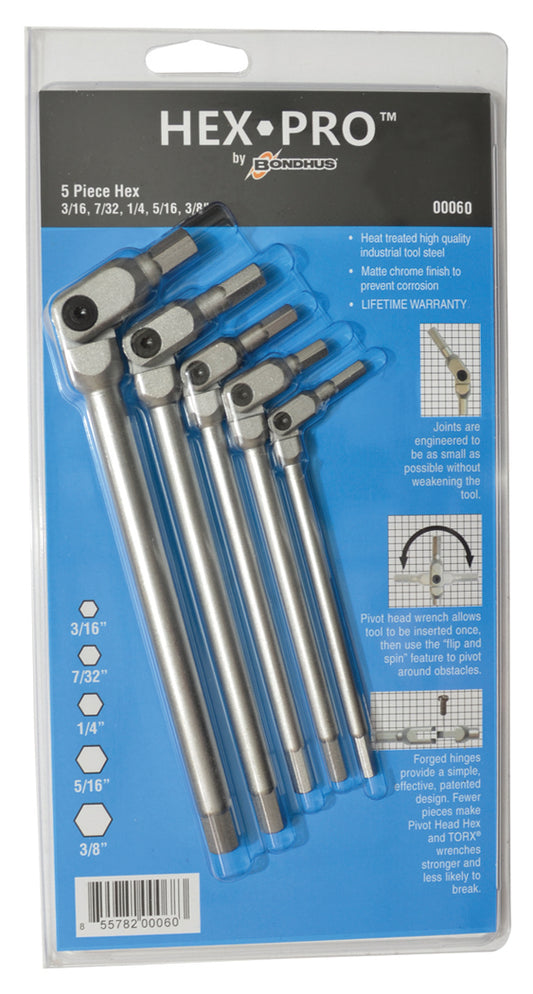 BONDHUS HP5-IC-60B Hexpro 5pcs Imperial Set 5pcs 3/16"-3/8", 00060