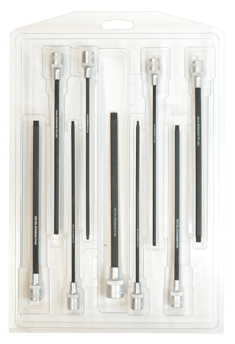 BONDHUS PHTX9/S-6 Torx ProHold InHex Bits & Sockets 9pcs Torx Set TX8-TX40, 44699