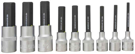 BONDHUS PHX9/S-2 2" (50mm) ProHold InHex Sockets & Bits 9pcs Imperial Set 5/32"-5/8", 43299