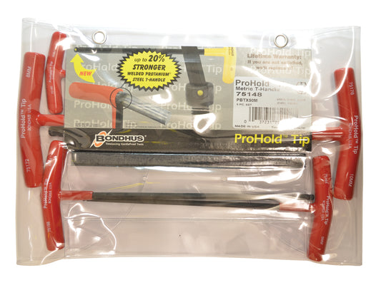 BONDHUS PBTX50m T-Handle Prohold BallEnd Hex Key 5pcs Metric Set 4mm-10mm, 75148