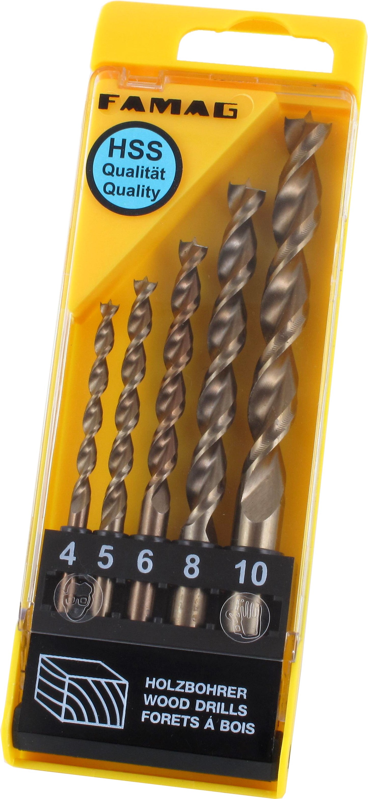 FAMAG 5pcs HSS-Ground Brad Point Drill Bit Set in Plastic Case, 1594845