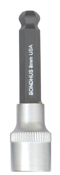 BONDHUS 8mm 2" (50mm) ProHold BallEnd InHex Bit & 3/8" Socket, 43472