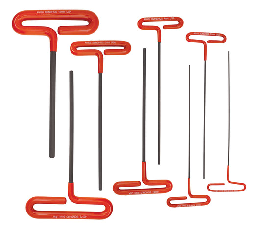 BONDHUS HTX80M-9 9" T-Handle Hex Cushion Grip 9" Hex 8pcs Metric Set 2mm-10mm, 46587