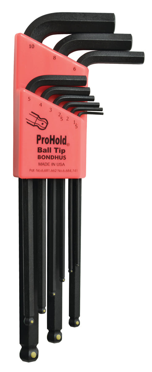 BONDHUS PBLX9M Prohold BallEnd Hex Key 9pcs Metric Set 1.5mm-10mm, 74999