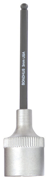 BONDHUS 3mm 2" (50mm) ProHold BallEnd InHex Bit & 3/8" Socket, 43456
