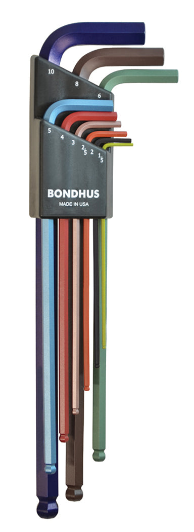 BONDHUS BLX9MXLCG ColourGuard Ball End Hex Key 9pcs Metric Set 1.5mm-10mm, 69699