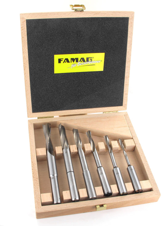 FAMAG 6pcs Slot Mortise Bit Set Left Turning in Wooden Case, 1607606