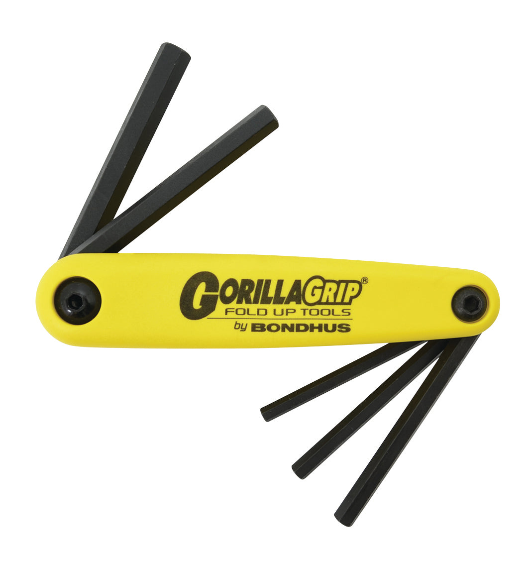 BONDHUS Gorilla Grip Hex fold up 5pcs Key Set 3/16-3/8 Hex HF5, 12585