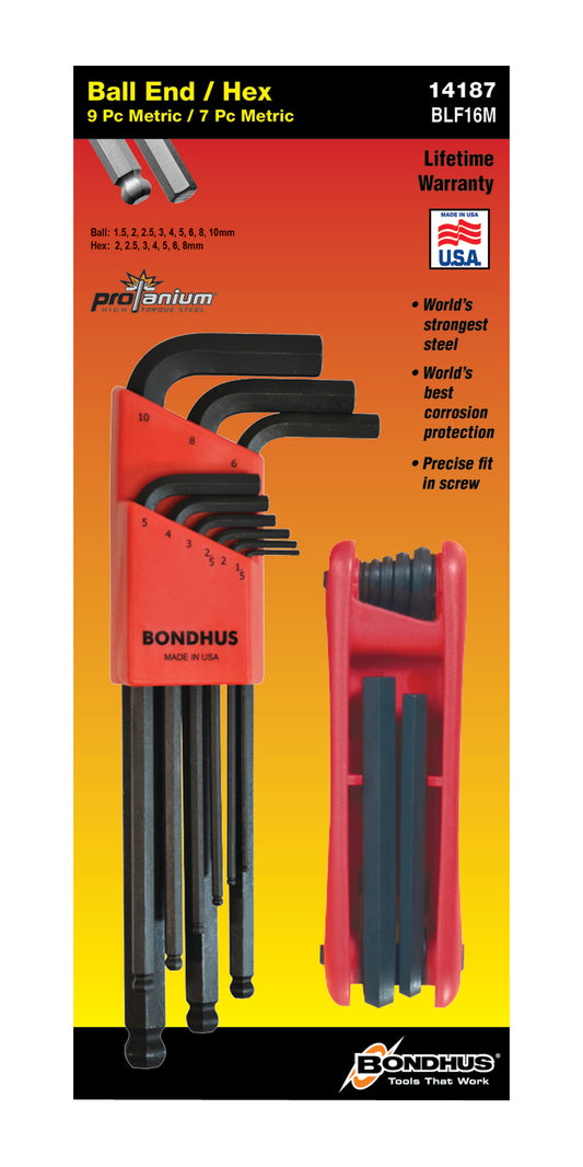 BONDHUS BLX9mm Proguard BallEnd Hex Key Set inc 12587 Gorilla Grip, 14187
