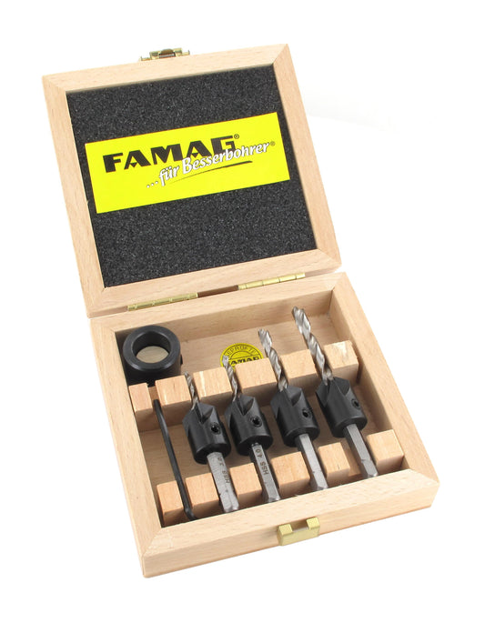 FAMAG 5pcs Drill Bits & Countersink Set in wooden case, 3572504