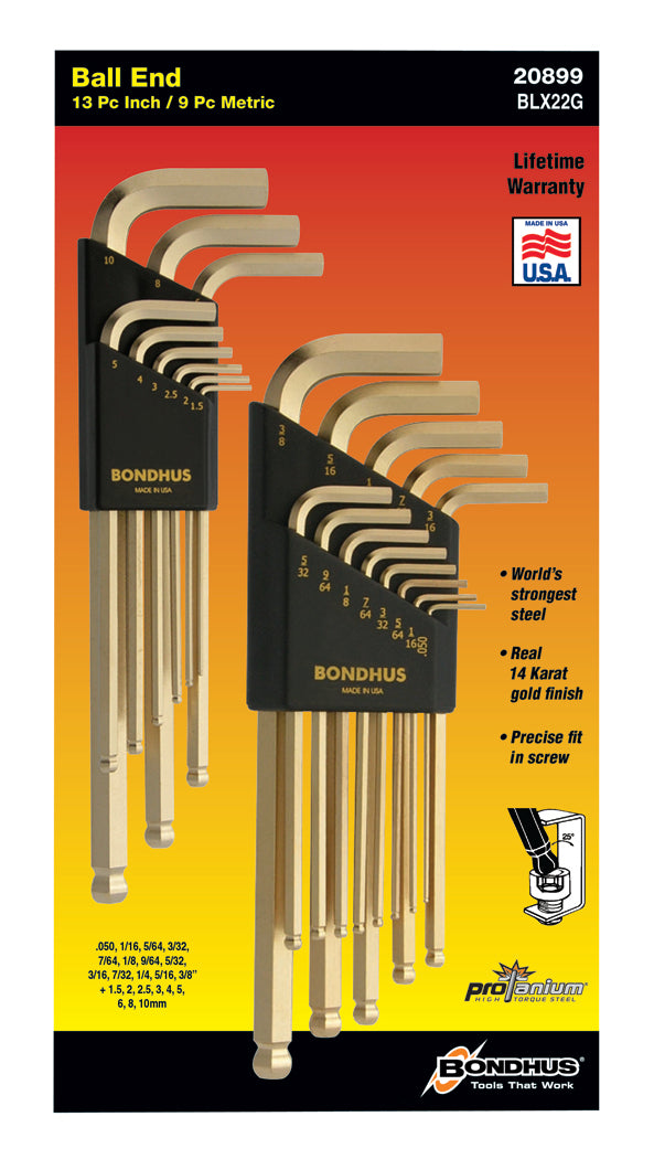 BONDHUS BLX22G Double Pack BallEnd Hex Key 22pcs Set BLX9MMG & BLX13G, 20899
