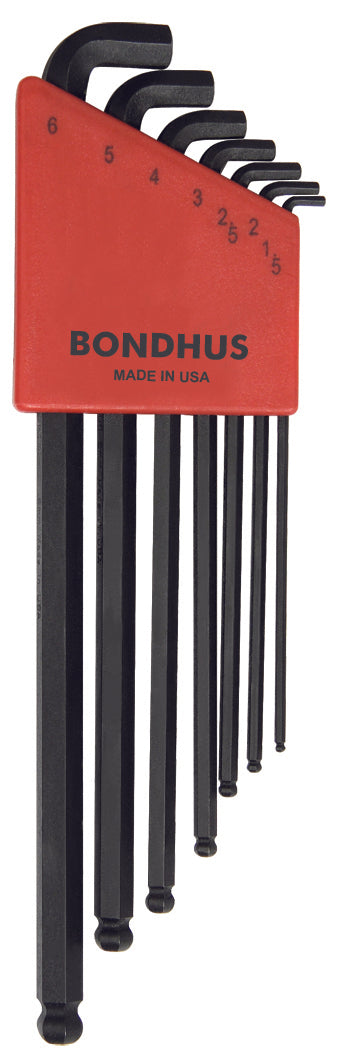 BONDHUS SBLX7 Stubby BallEnd Hex Key 7pcs Metric Set 1.5mm-6mm, 16592