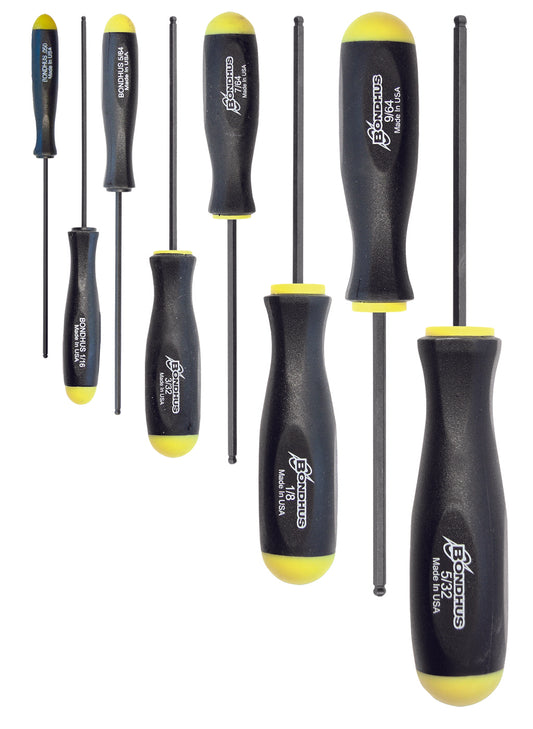 BONDHUS BSX8S Ball Driver Hex Screwdriver 8pcs Imperial Set 0.050"- 5/32", 10632