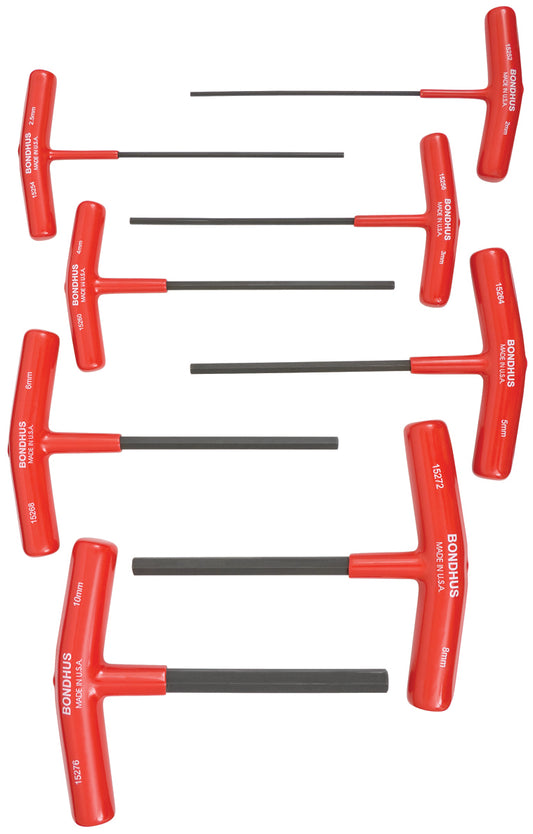 BONDHUS HTX80M T-Handle 6" Hex Driver 8pcs Metric Set 2mm-10mm, 15287