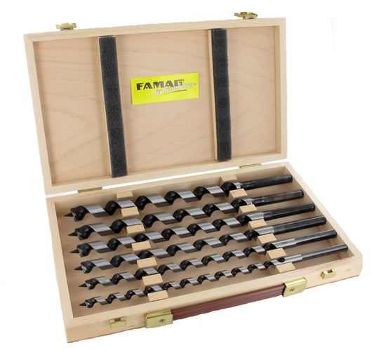 FAMAG 8pcs Lewis Auger Bit set in wooden case OAL 460mm, 1410403