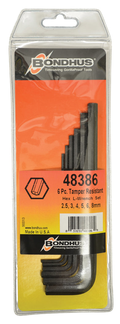 BONDHUS HTR6M Tamper Proof Hex Key 6pcs Metric Set 2.5mm-8mm, 48386