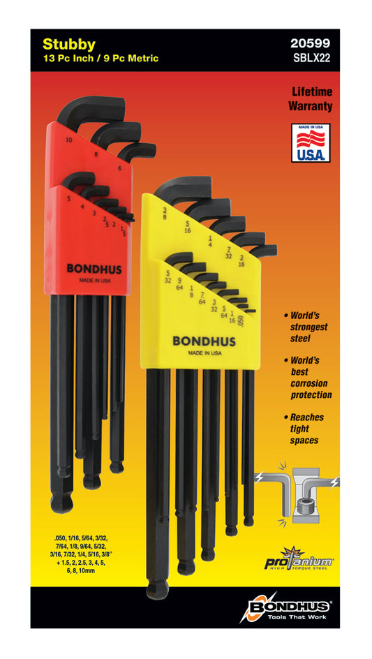 BONDHUS SBLX22 Stubby Double Pack BallEnd Hex Key 22pcs Set SBLX9/SBLX13, 20599