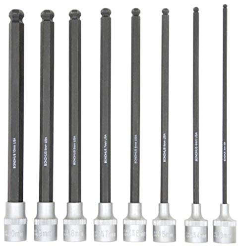 BONDHUS PHBX8M/S-6 6" (150mm) ProHold BallEnd InHex Sockets & Bits 8pcs Metric Set 3mm-10mm, 43887