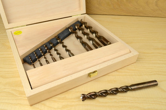 FAMAG 10pcs HSS-Ground Brad Point Drill Bit Set in Wooden Case, 1594510