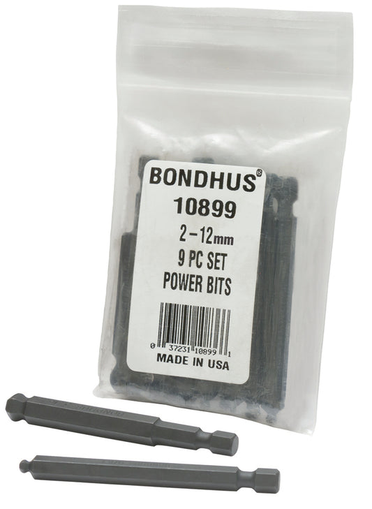 BONDHUS BHX9 BallEnd Hex Power Bit 9pcs Metric Set 2mm-12mm, 10899