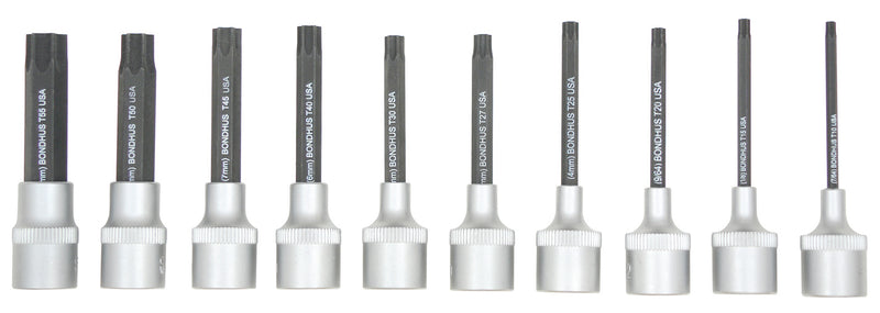 BONDHUS PHTX10/S-2 Torx ProHold InHex Bits & Socket 10pcs Torx Set TX10-TX55, 44038