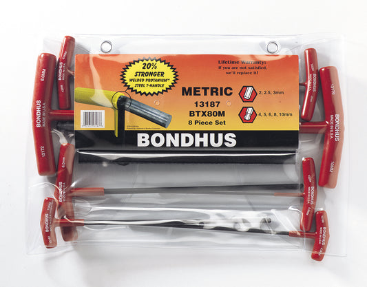 BONDHUS BTX80M T-Handle Ball Driver Hex 8pcs Metric Set 2mm-10mm, 13187